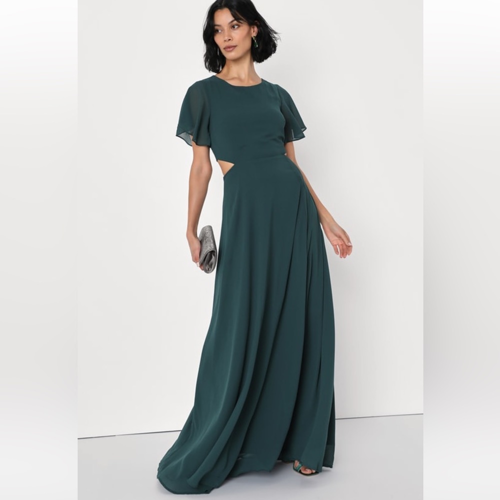 Lulu’s Garden Bliss Emerald Green Cutout Maxi Dress - S